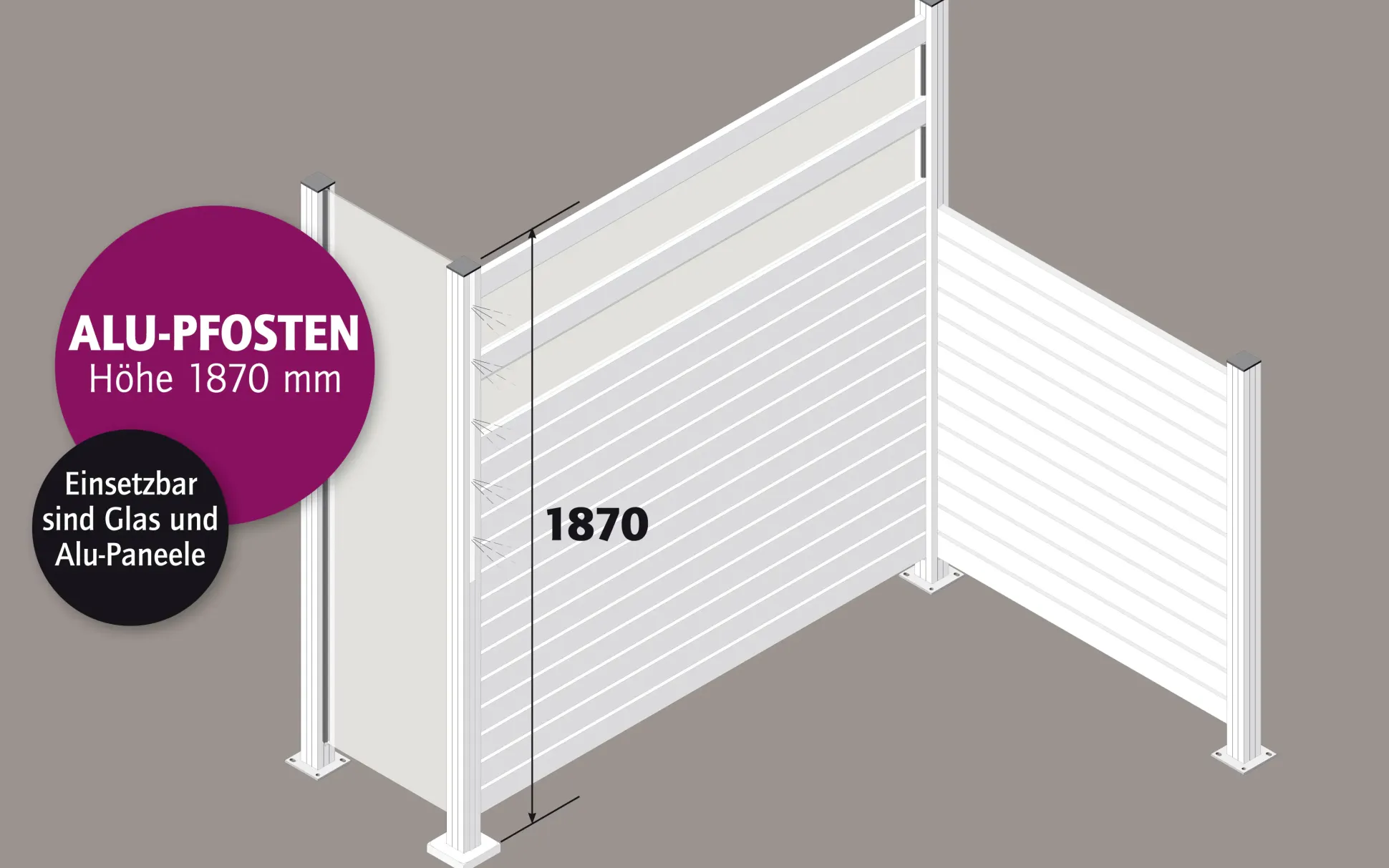 Ambiente Aluminium-Pfosten 187 cm, 68 x 68 mm, Anthrazit Struktur 7016