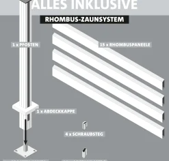 Ambiente Alu-Zaun Erweiterungsset Rhombus MAXI 187 x 244,2 cm grau