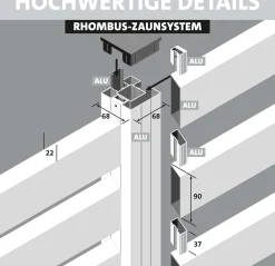 Ambiente Alu-Zaun Erweiterungsset Rhombus MAXI 187 x 244,2 cm grau