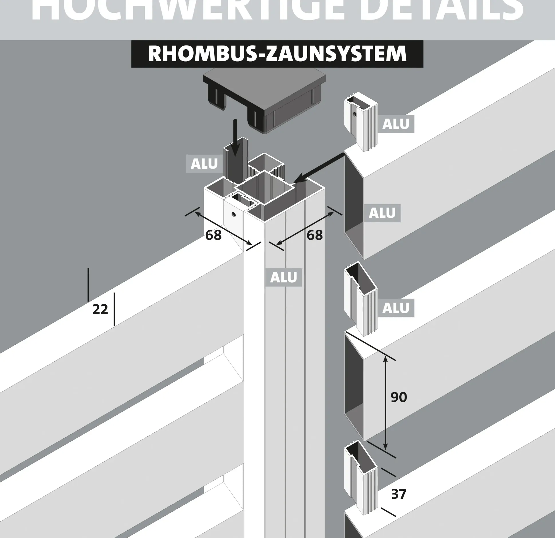 Ambiente Alu-Zaun Erweiterungsset Rhombus MAXI 187 x 244,2 cm grau