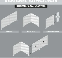 Ambiente Alu-Zaun Erweiterungsset Rhombus MAXI 187 x 244,2 cm grau