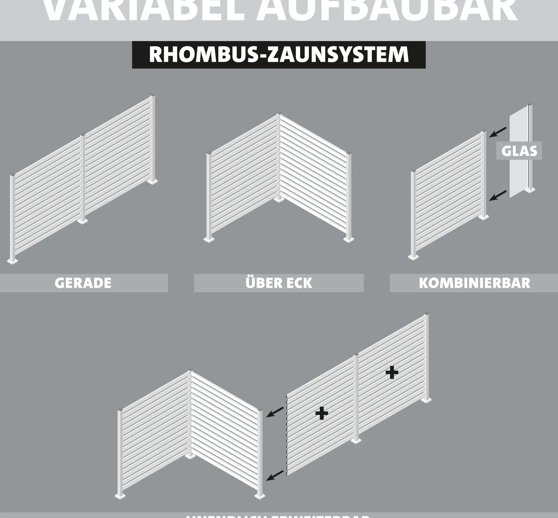 Ambiente Alu-Zaun Erweiterungsset Rhombus MAXI 187 x 244,2 cm grau