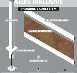 Ambiente Alu-Zaun Erweiterungsset Rhombus MINI 187 x 124,2 cm weiß