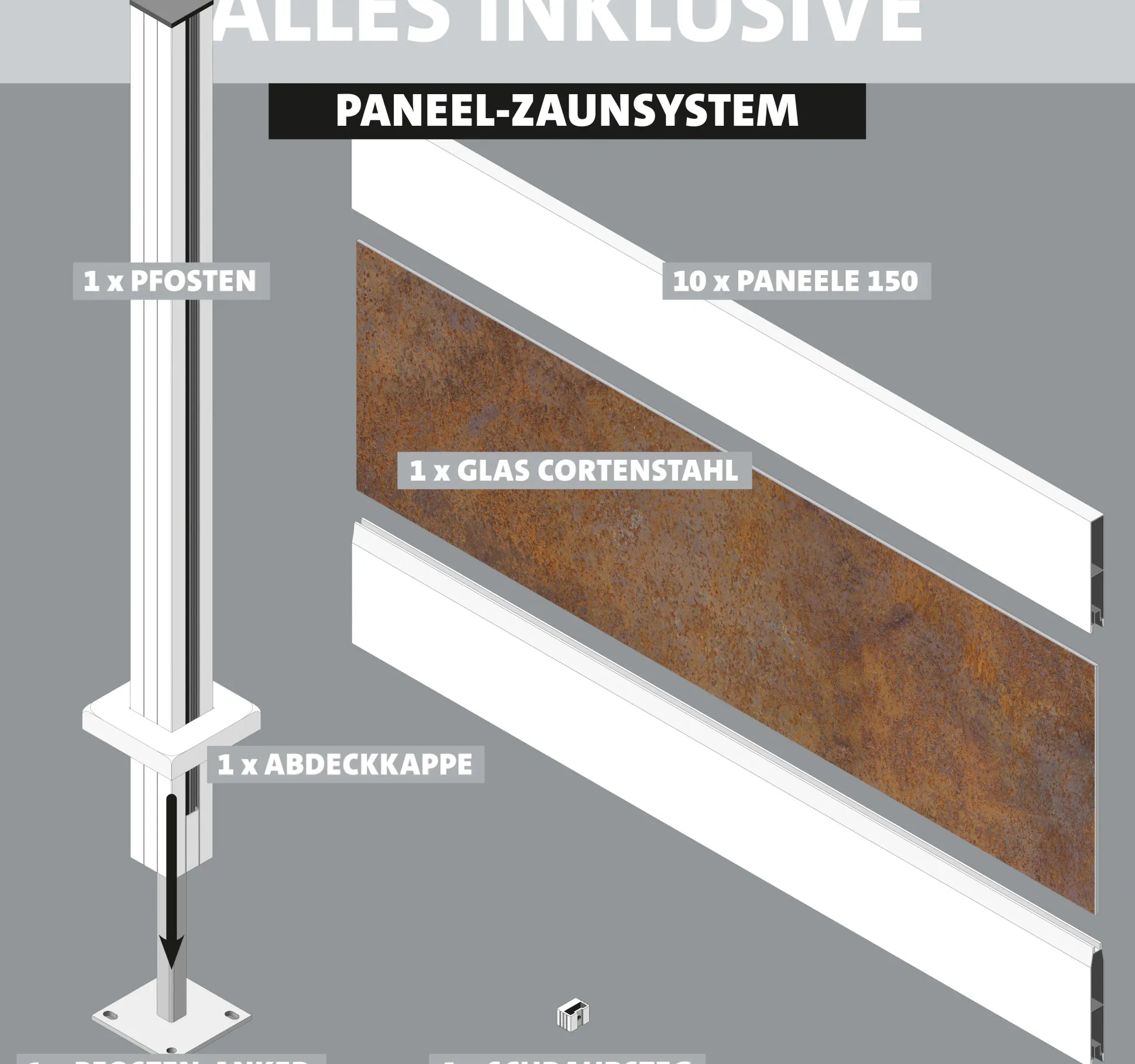 Ambiente Alu-Zaun Erweiterungsset Paneel 150 weiß 187 x 184,2 cm