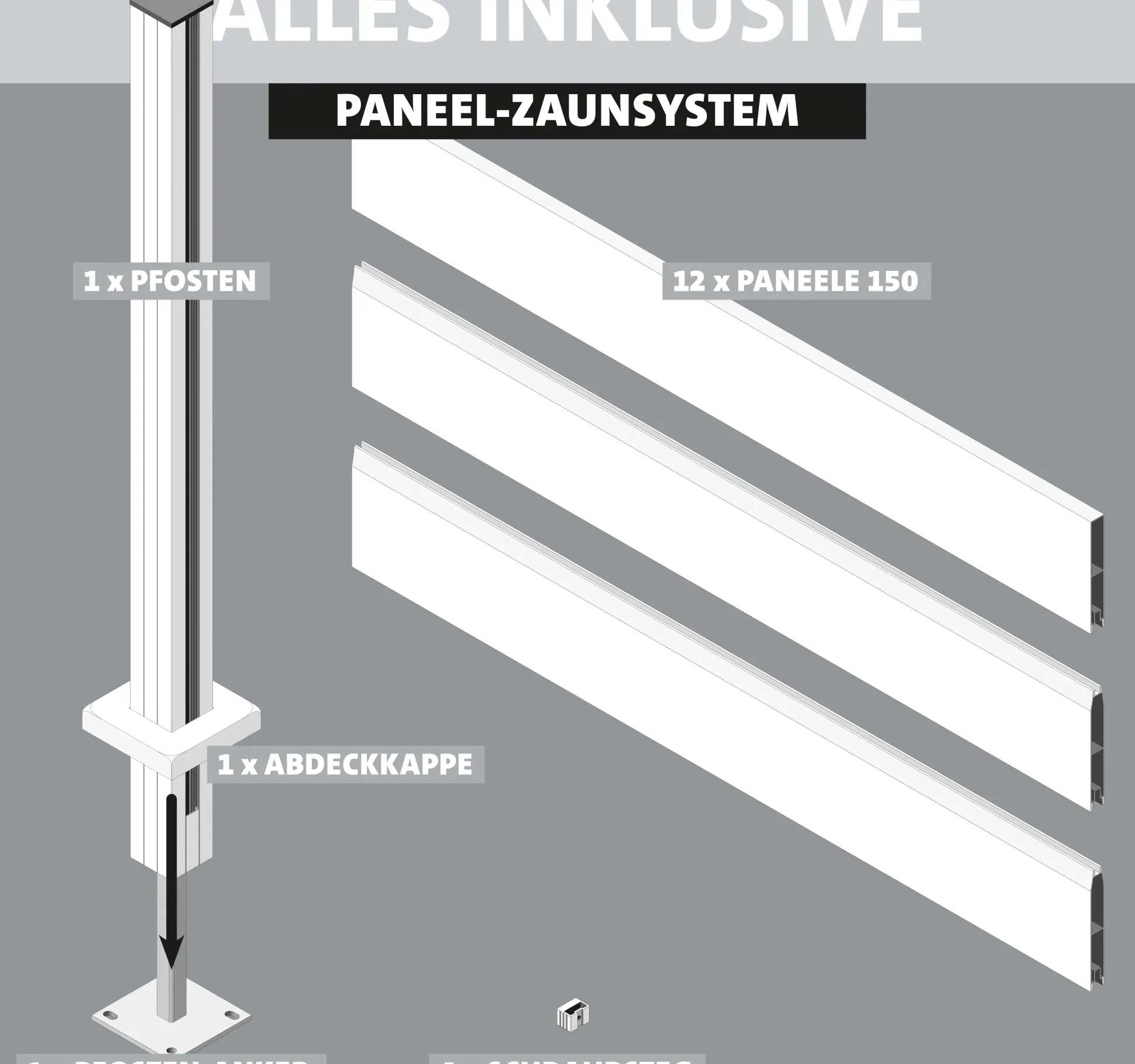Ambiente Alu-Zaun Erweiterungsset Paneel 150 weiß 187 x 274,2 cm