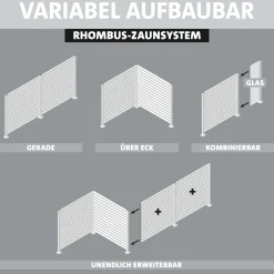 Ambiente Alu-Zaun Grundset Rhombus MAXI 187 x 184,2 cm grau