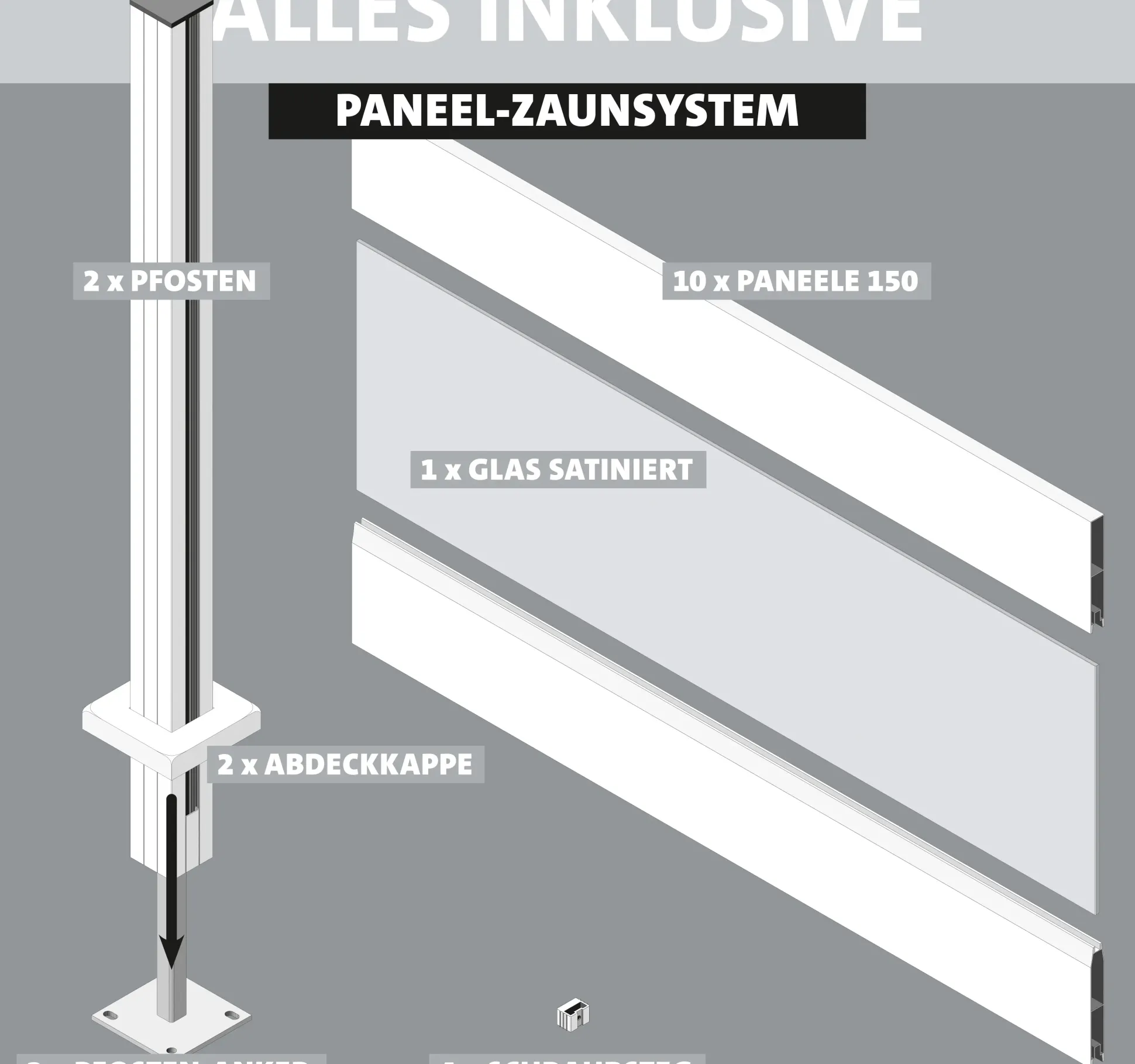 Ambiente Alu-Zaun Grundset Paneel 150 anthrazit 187 x 124,2 cm
