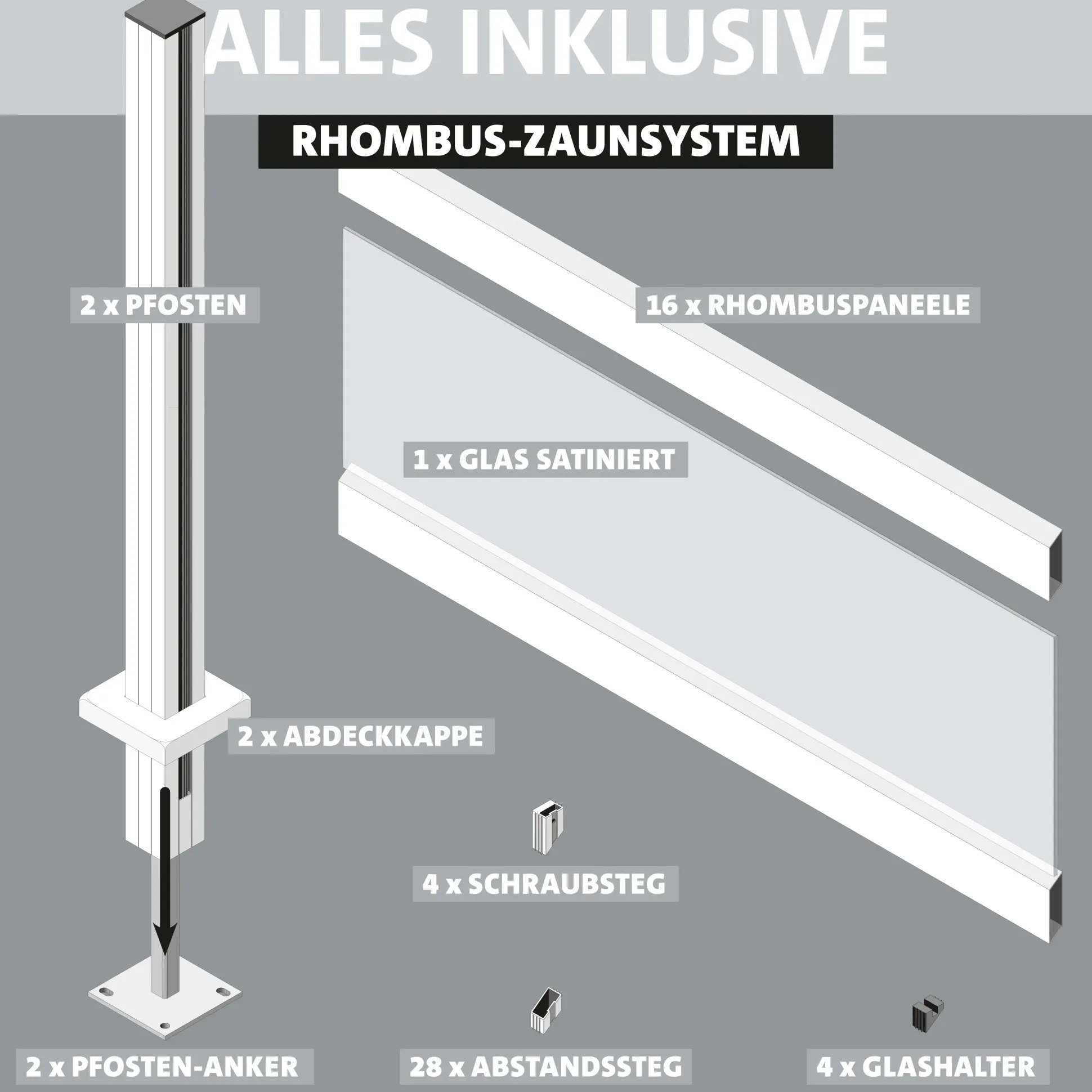 Ambiente Alu-Zaun Grundset Rhombus MINI 187 x 184,2 cm weiß