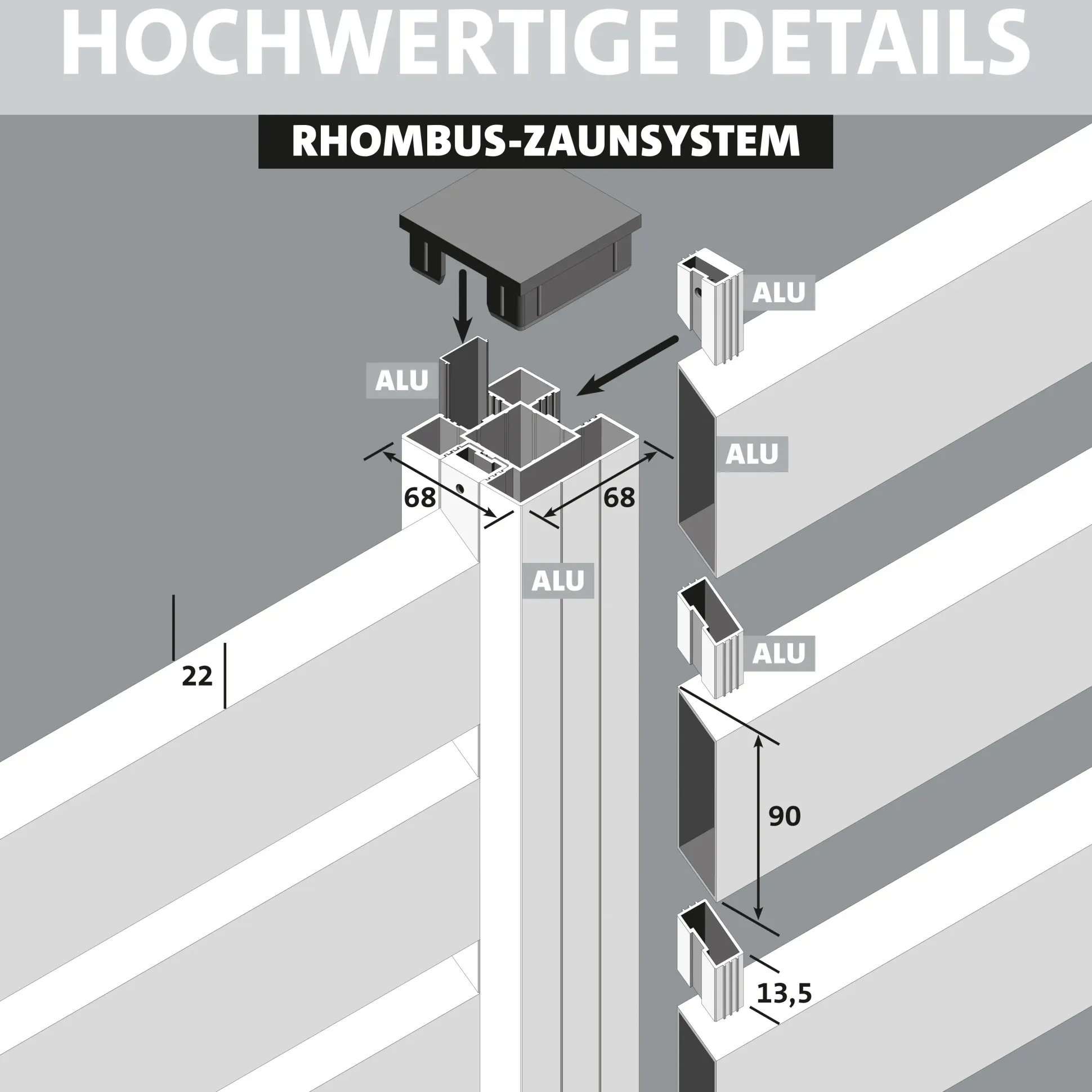 Ambiente Alu-Zaun Grundset Rhombus MINI 187 x 184,2 cm weiß
