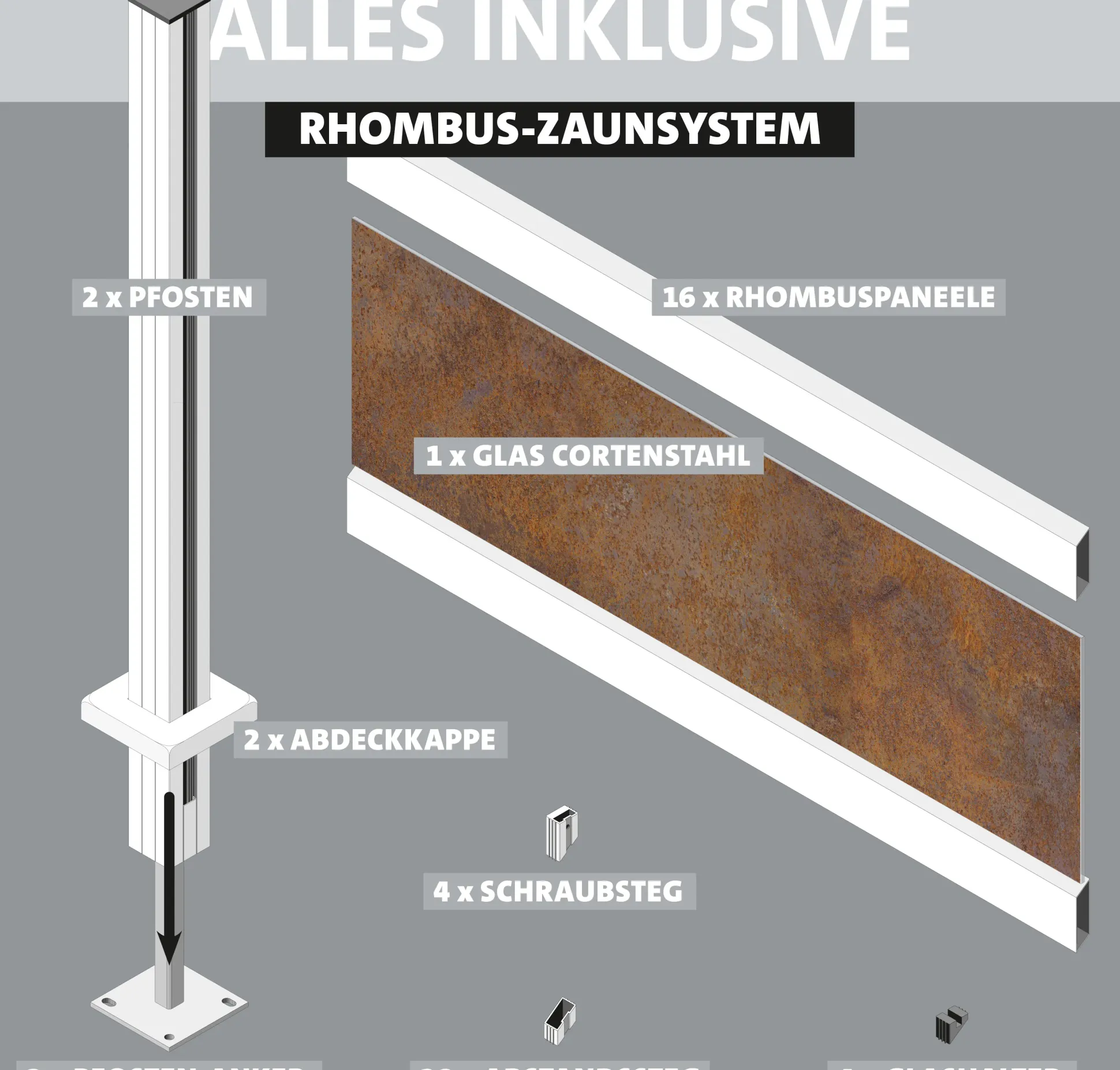 Ambiente Alu-Zaun Grundset Rhombus MINI 187 x 124,2 cm anthrazit