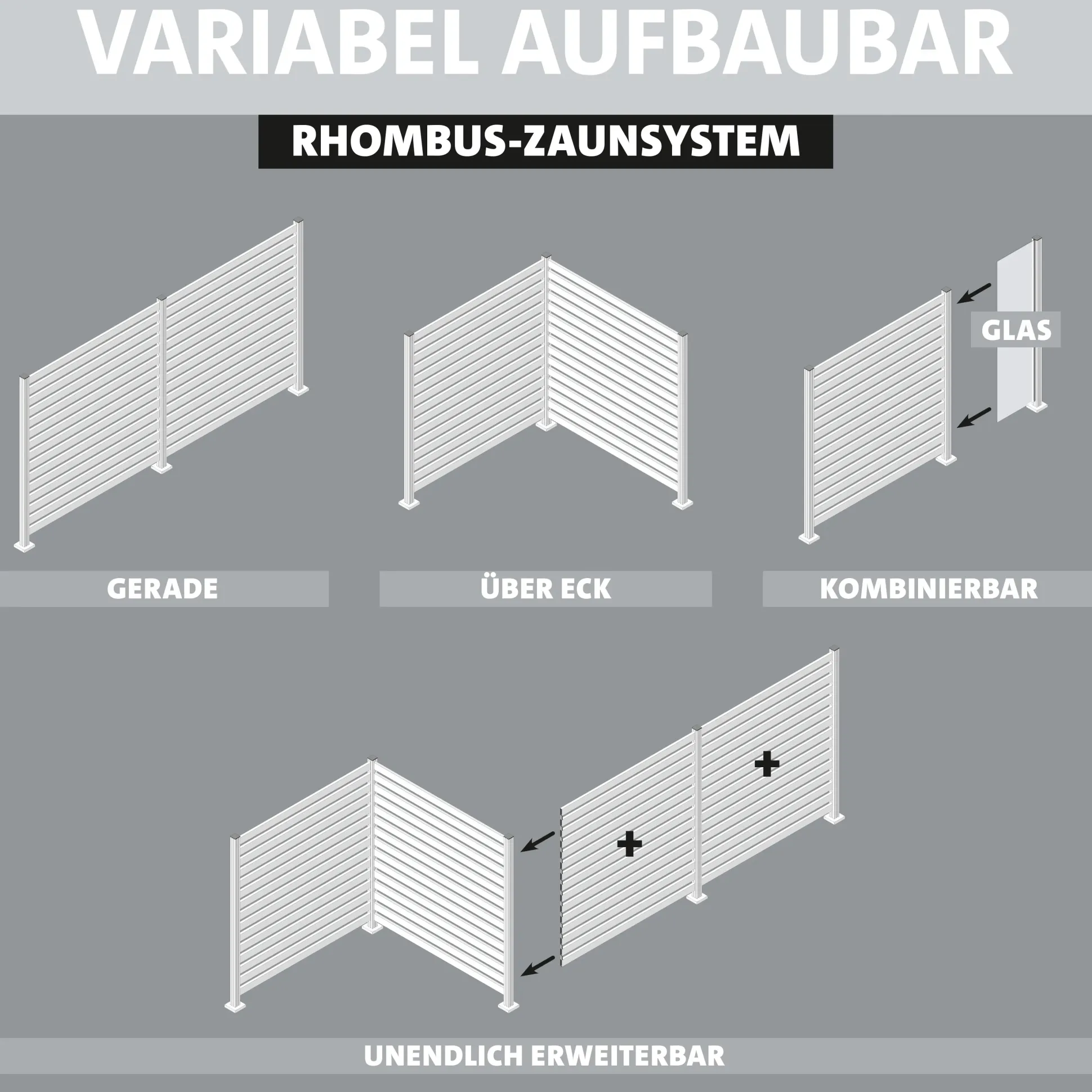 Ambiente Alu-Zaun Grundset Rhombus MAXI 187 x 124,2 cm weiß