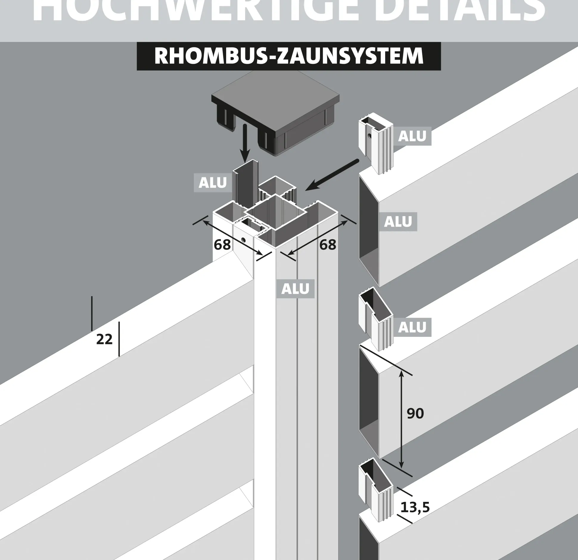 Ambiente Alu-Zaun Grundset Rhombus MINI 187 x 244,2 cm weiß