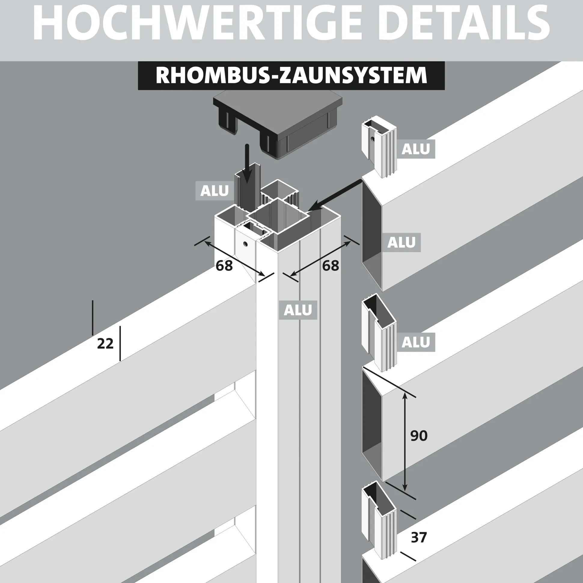 Ambiente Alu-Zaun Grundset Rhombus MAXI 187 x 244,2 cm anthrazit