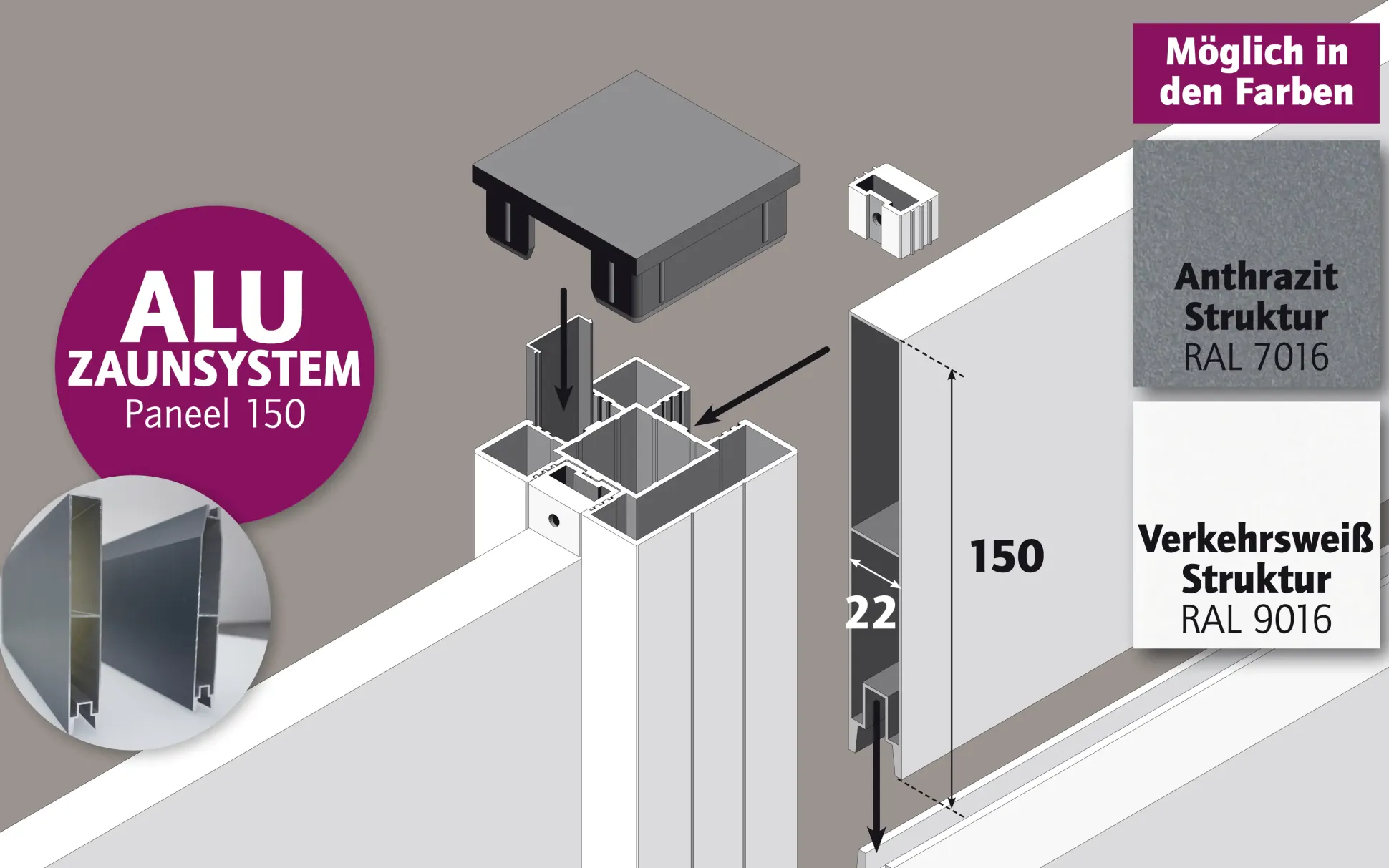 Ambiente Alu-Zaun Paneel 150 B x H: 120 cm x 120 cm, 22 mm stark