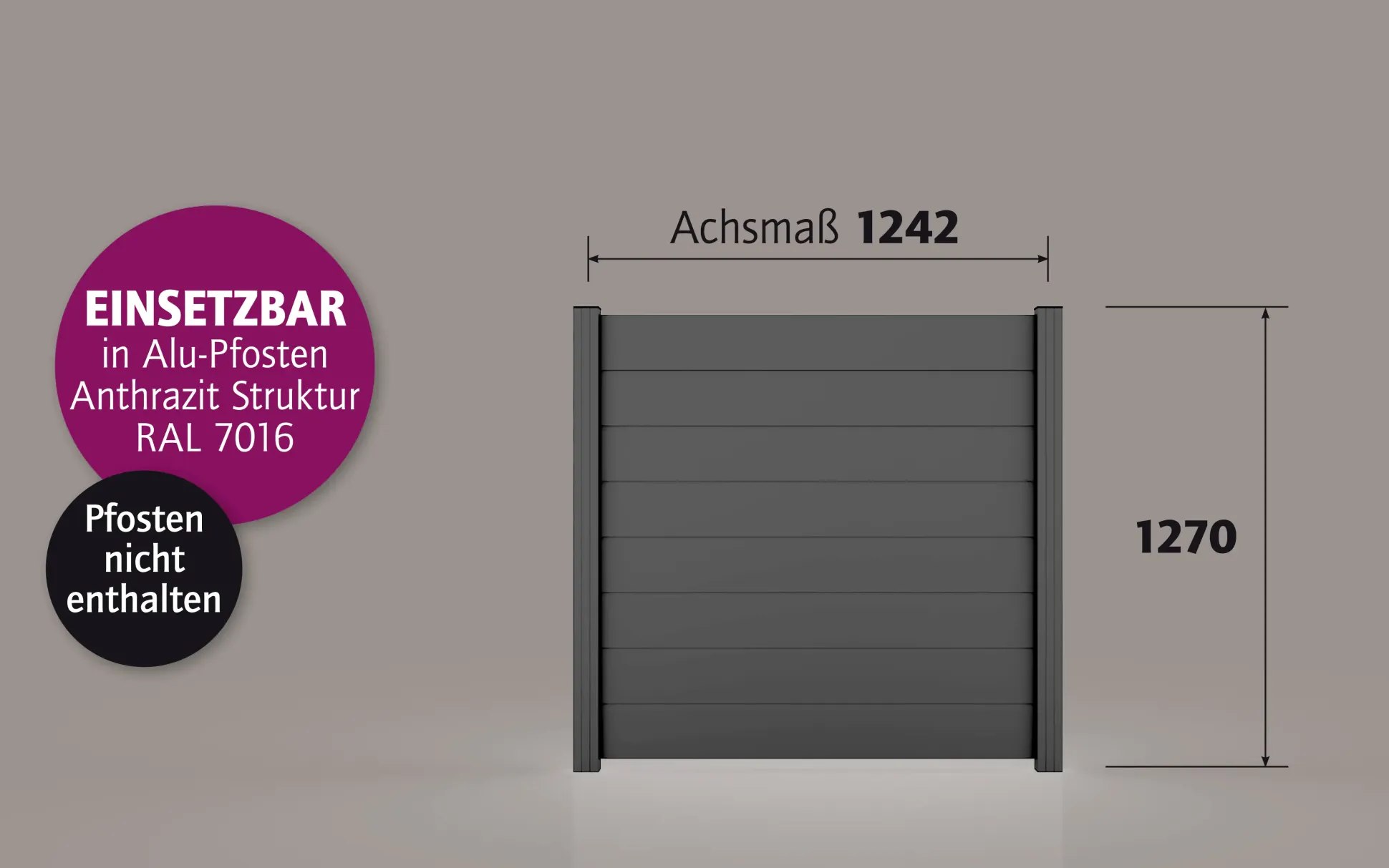 Ambiente Alu-Zaun Paneel 150 B x H: 120 cm x 120 cm, 22 mm stark