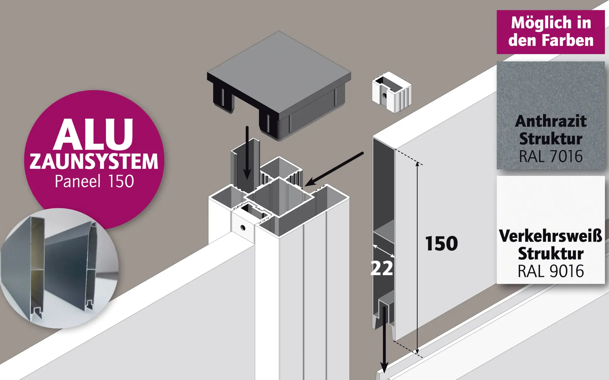 Ambiente Alu-Zaun Paneel 150 B x H: 120 cm x 120 cm, 22 mm stark