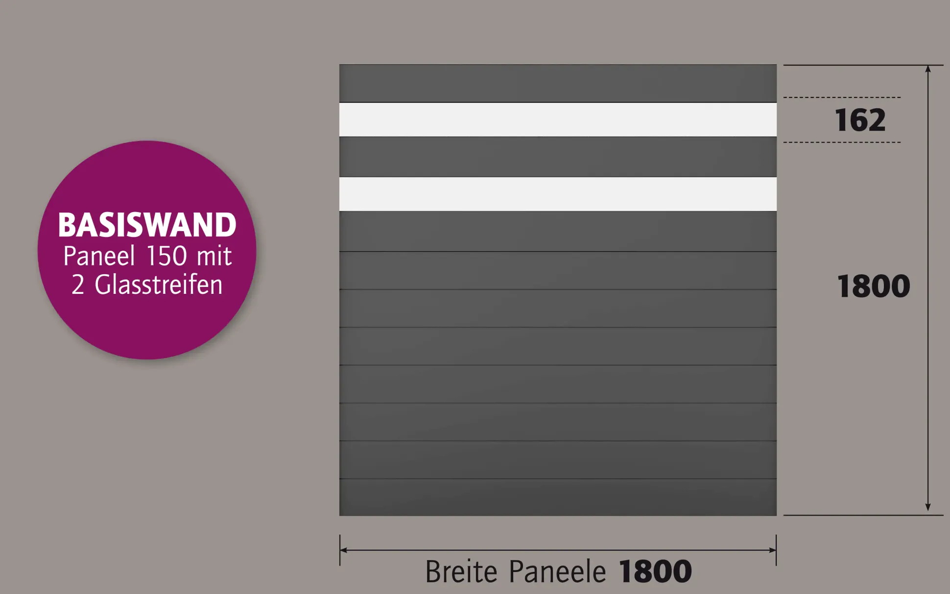 Ambiente Alu-Zaun Paneel 150 + ESG 8 mm 180 cm x 180 cm 22 mm stark