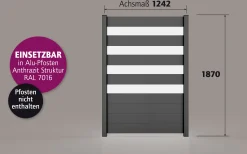 Ambiente Alu-Zaun Paneel 150 + ESG 8 mm 120 cm x 180 cm 22 mm stark