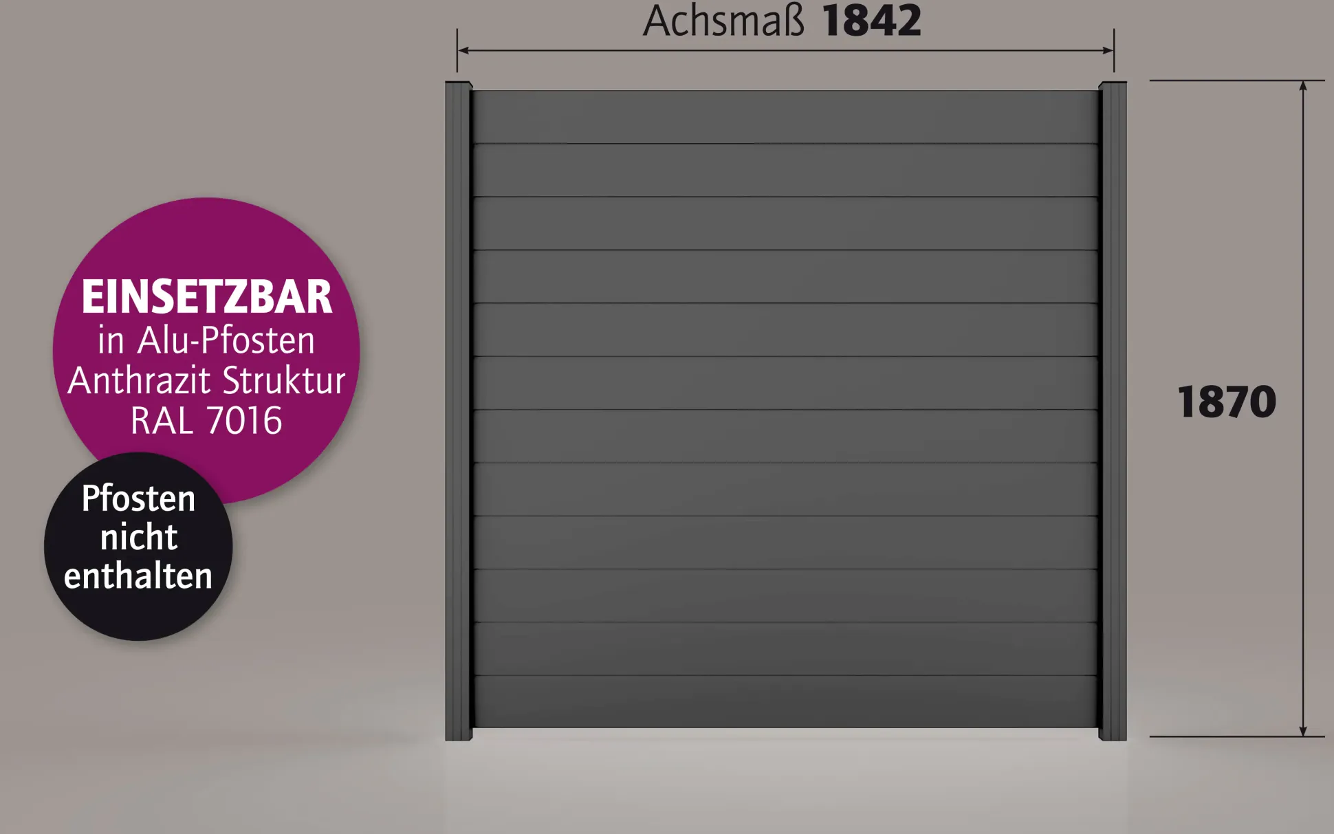 Ambiente Alu-Zaun Paneel 150 B x H: 180 cm x 180 cm, 22 mm stark