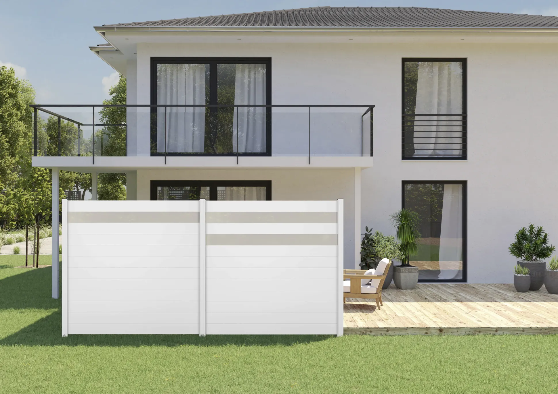 Ambiente Alu-Zaun Paneel 150 + ESG 8 mm 180 cm x 180 cm 22 mm stark