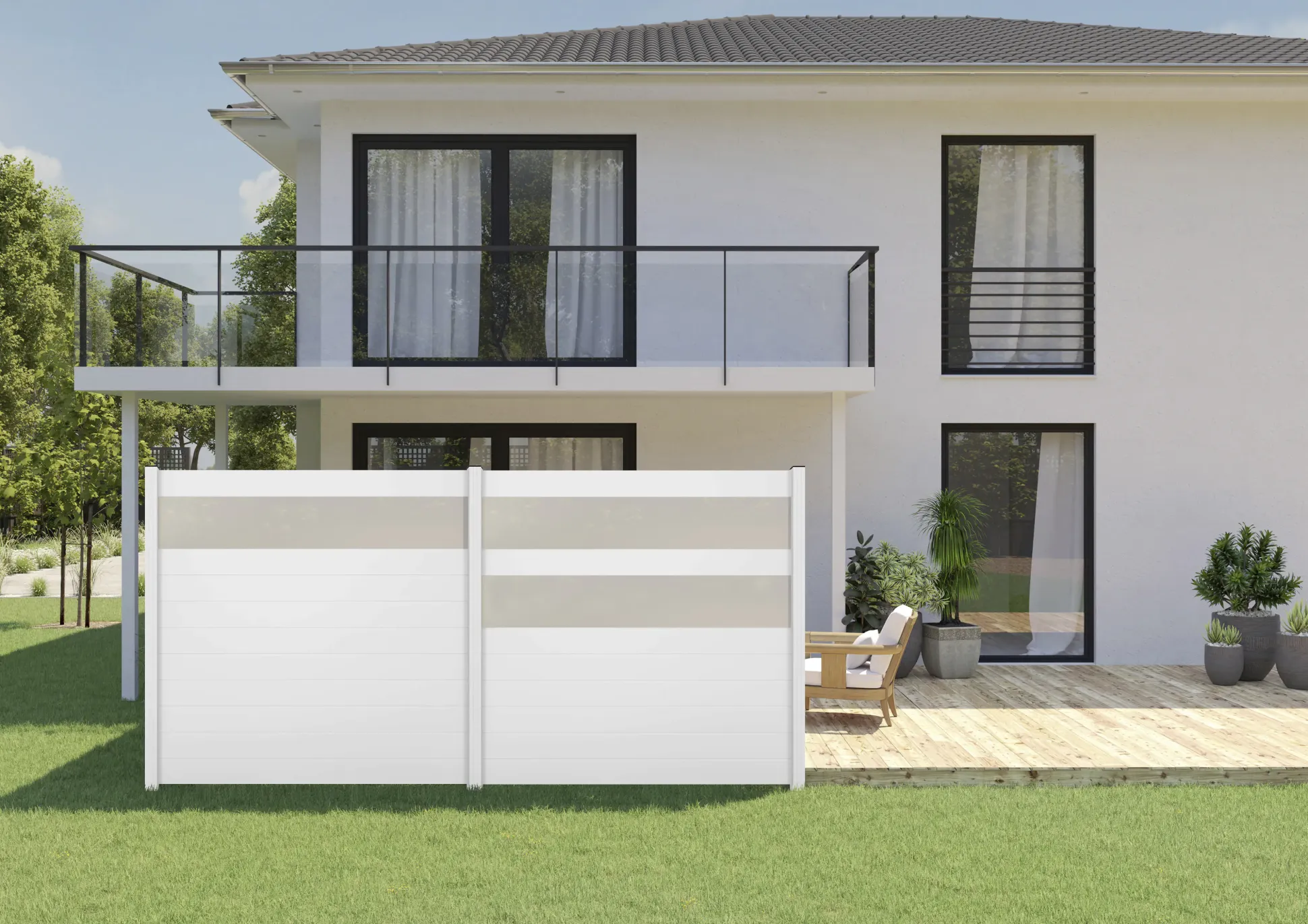 Ambiente Alu-Zaun Paneel 150 + ESG 8 mm 180 cm x 180 cm 22 mm stark