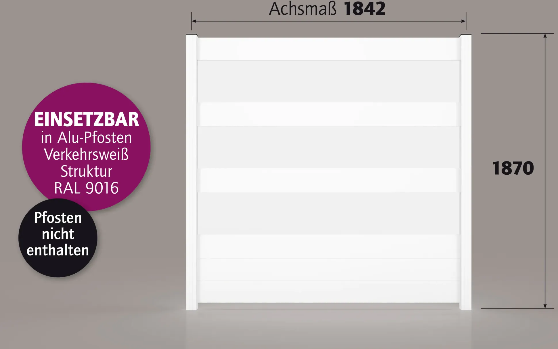 Ambiente Alu-Zaun Paneel 150 + ESG 8 mm 180 cm x 180 cm 22 mm stark