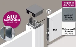 Ambiente Alu-Zaun Paneel 150 + ESG 8 mm 120 cm x 180 cm 22 mm stark