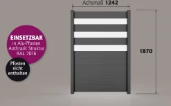 Ambiente Alu-Zaun Paneel 150 + ESG 8 mm 120 cm x 180 cm 22 mm stark
