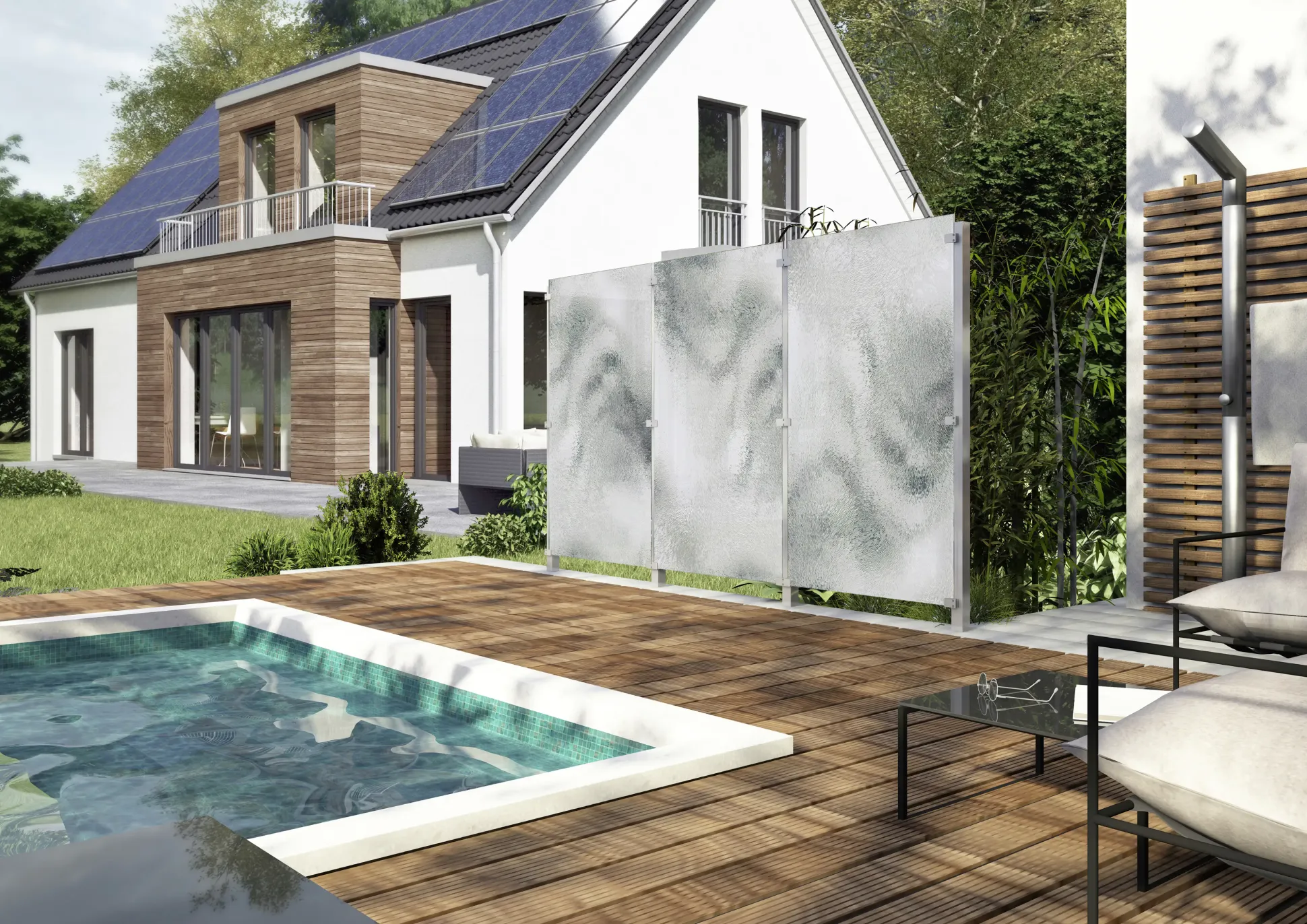 Ambiente Glaszaun B: 120 x Höhe: L 120/R 180 cm, gehärtetes 8 mm Glas