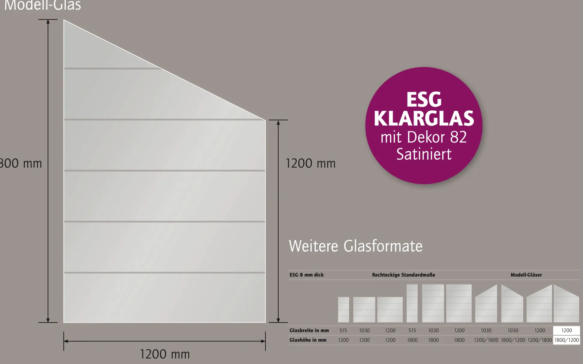 Ambiente Glaszaun Dekor 82 schräg 120 x 180/120 cm gehärtetes 8 mm Glas