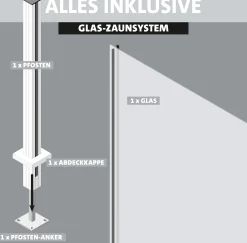 Ambiente Glaszaun Erweiterungsset Klarglas mit Siebdruck 187 x 124,2 cm grau