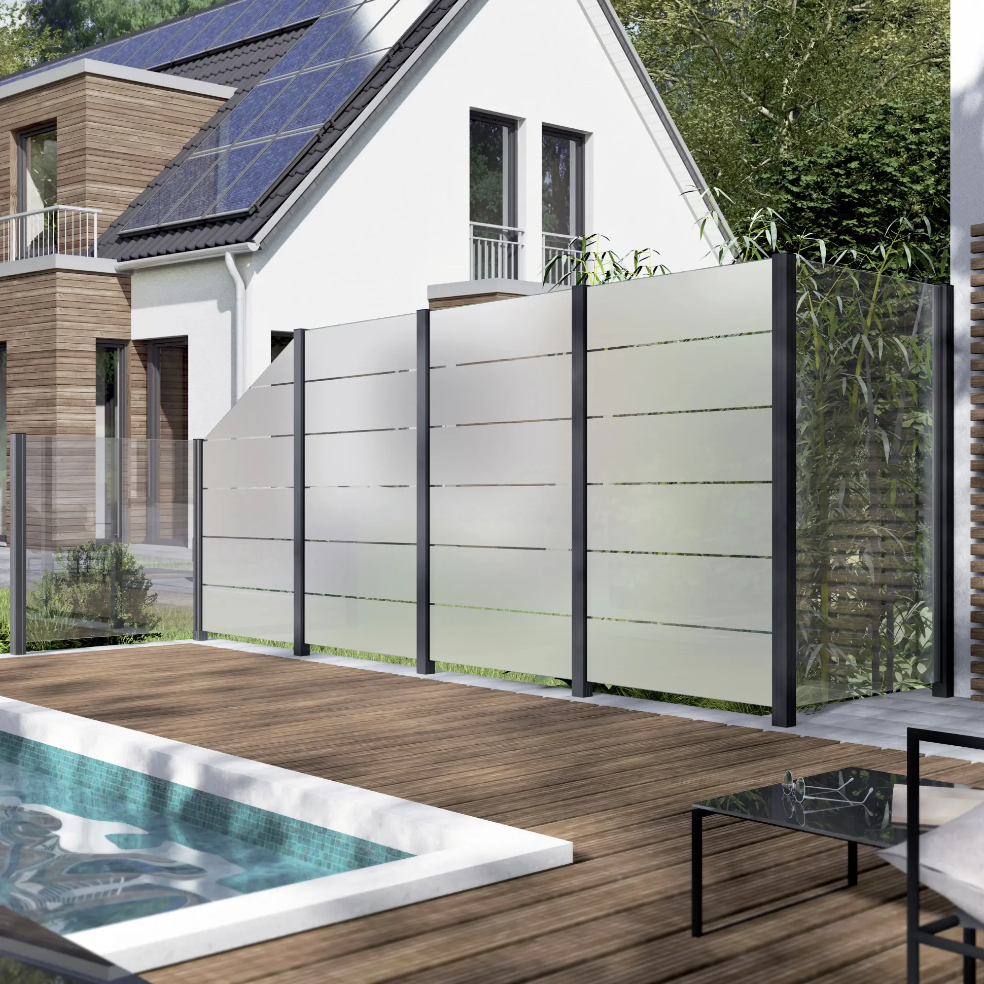 Ambiente Glaszaun Erweiterungsset Klarglas mit Siebdruck 187 x 55,7 cm anthrazit