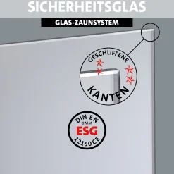 Ambiente Glaszaun Erweiterungsset Klarglas mit Siebdruck 187 x 55.7 cm grau