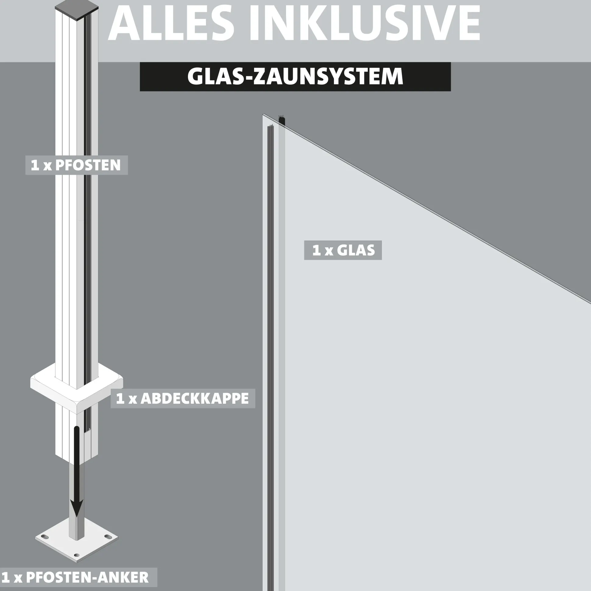 Ambiente Glaszaun Erweiterungsset Klarglas 187 x 55,7 cm anthrazit