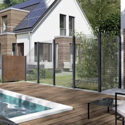 Ambiente Glaszaun Erweiterungsset Klarglas 187 x 124,2 cm mit Motivdruck anthrazit