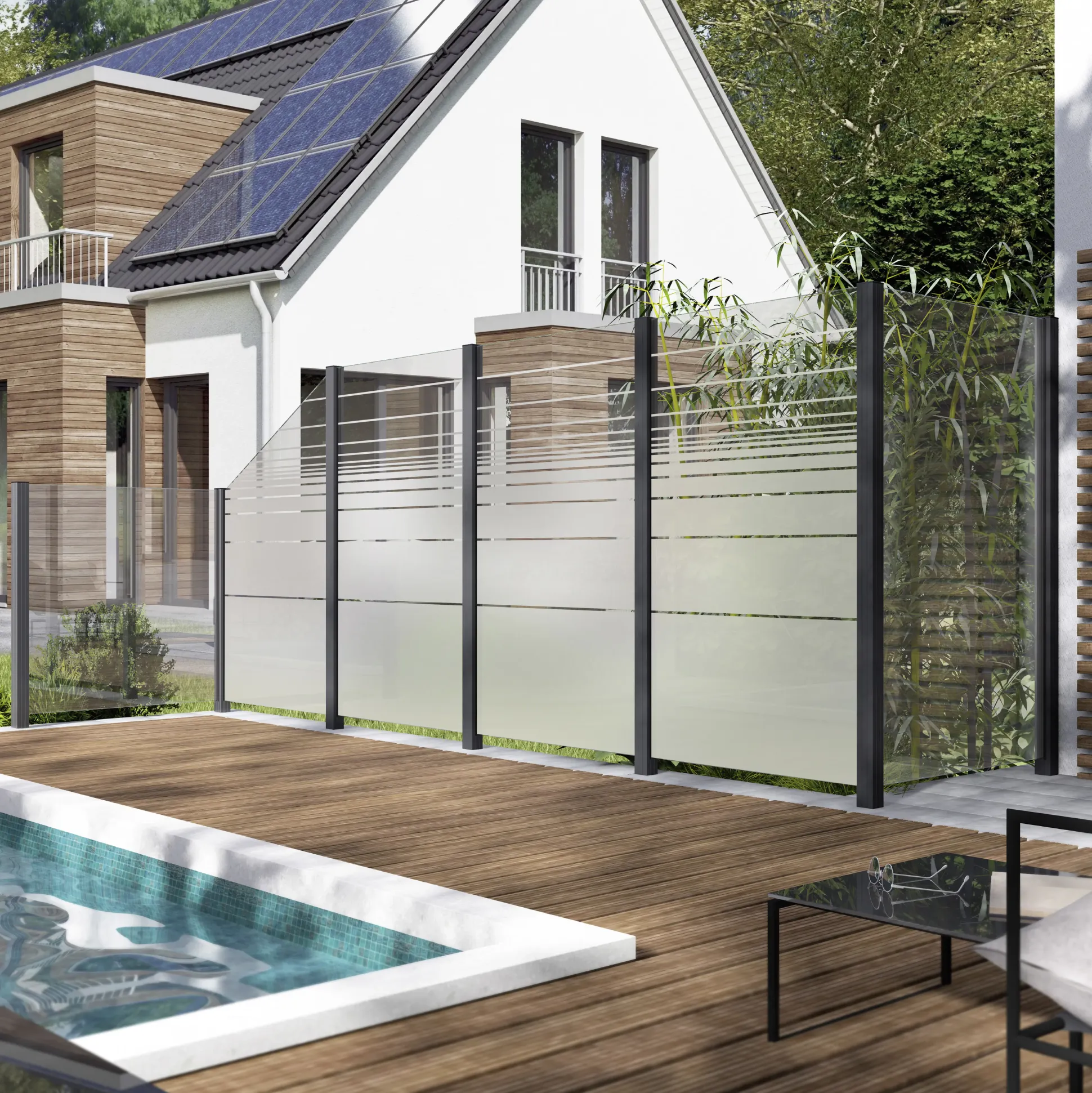 Ambiente Glaszaun Erweiterungsset Klarglas mit Siebdruck 187 x 107,2 cm anthrazit
