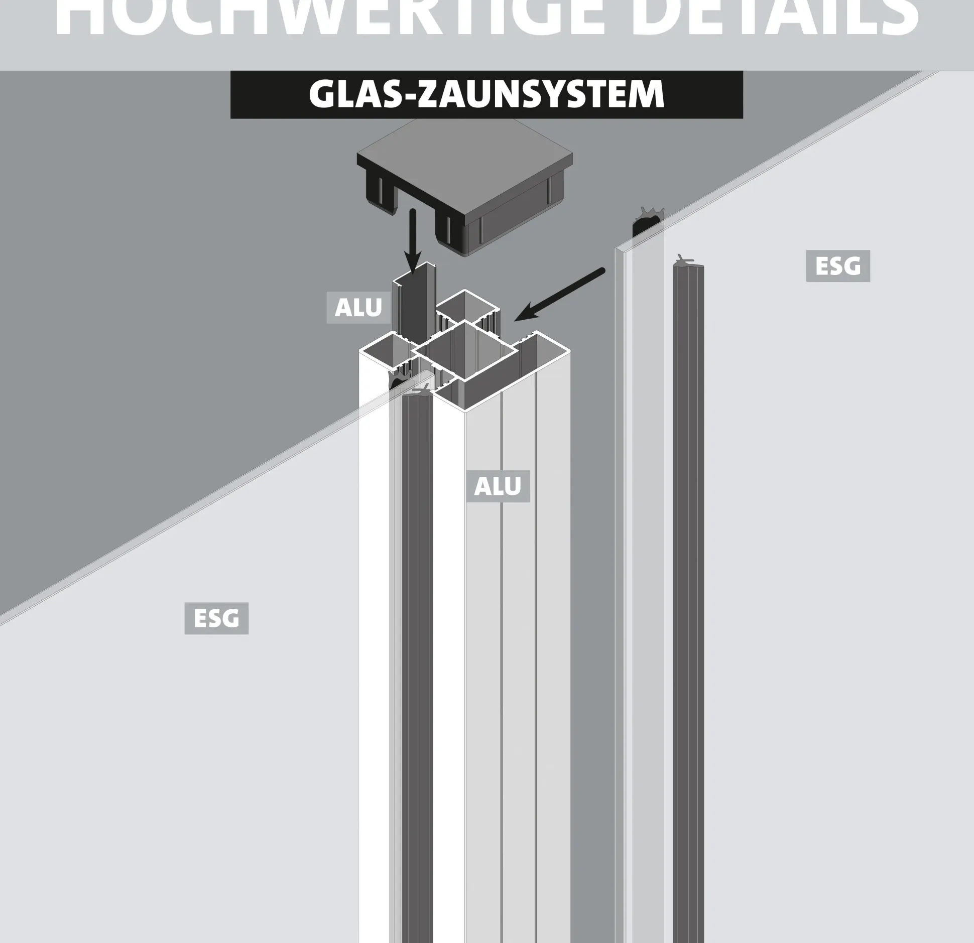 Ambiente Glaszaun Erweiterungsset Klarglas mit Siebdruck 187 x 55,7 cm grau