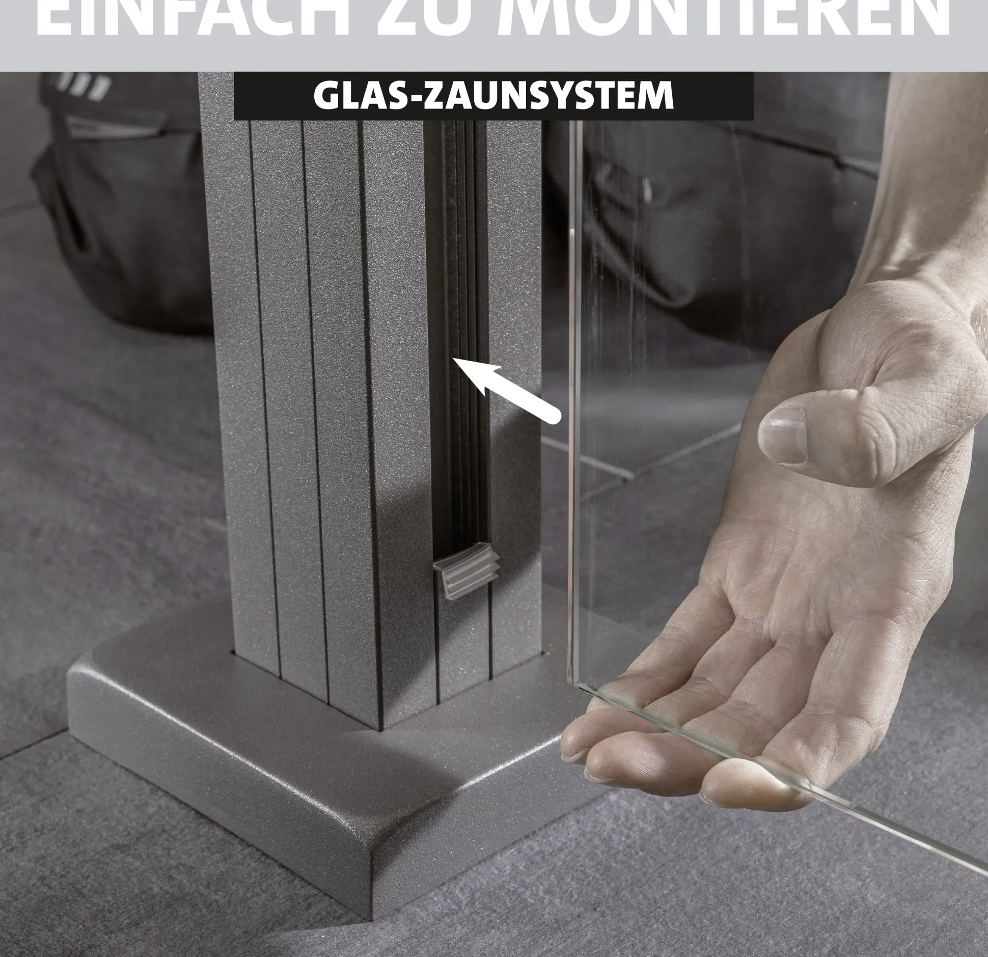 Ambiente Glaszaun Grundset Klarglas mit Siebdruck 187 x 107,2 cm grau
