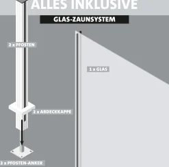 Ambiente Glaszaun Grundset Klarglas mit Siebdruck 187 x 107,2 cm grau