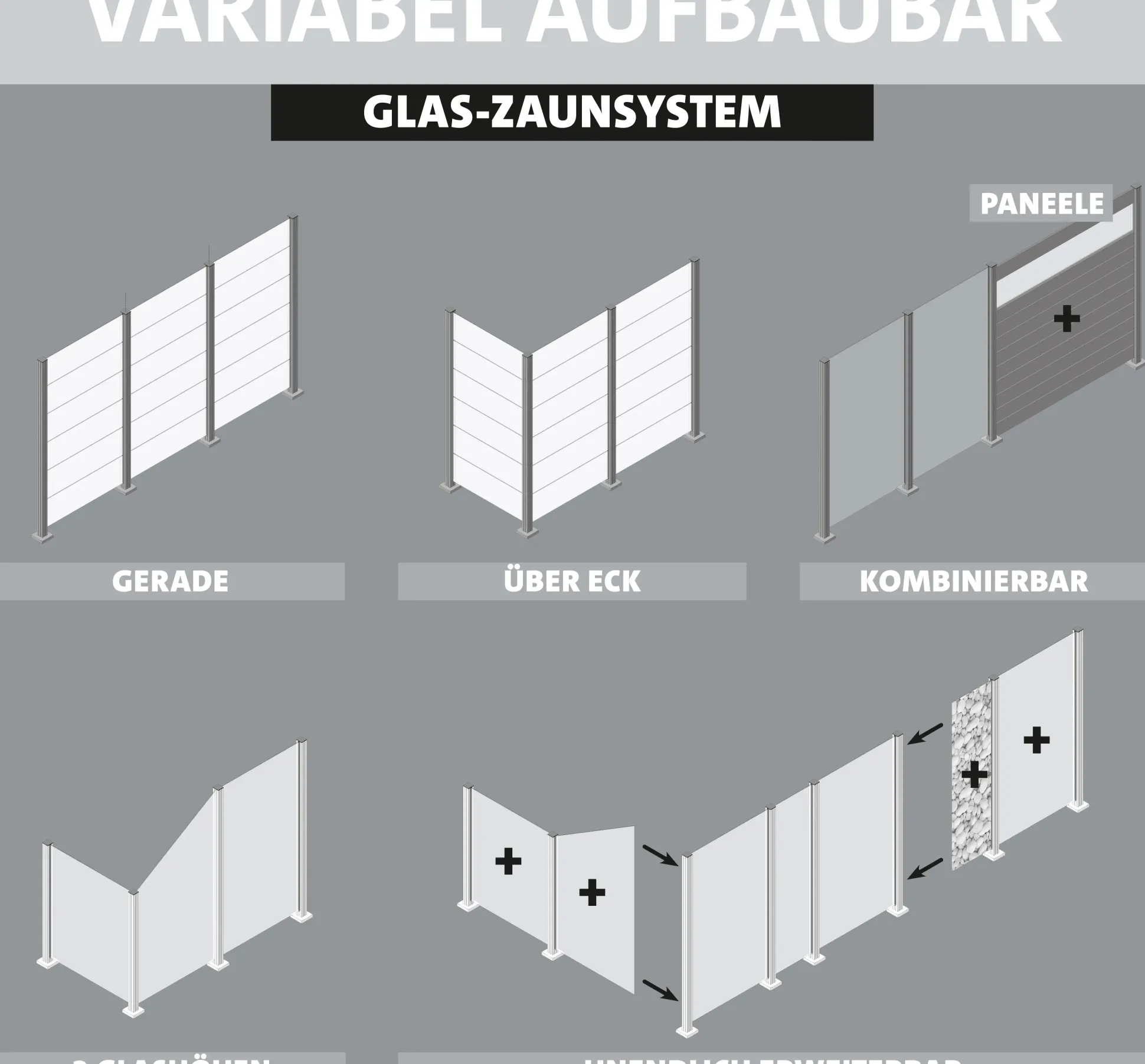 Ambiente Glaszaun Grundset Klarglas mit Siebdruck 187 x 107,2 cm grau