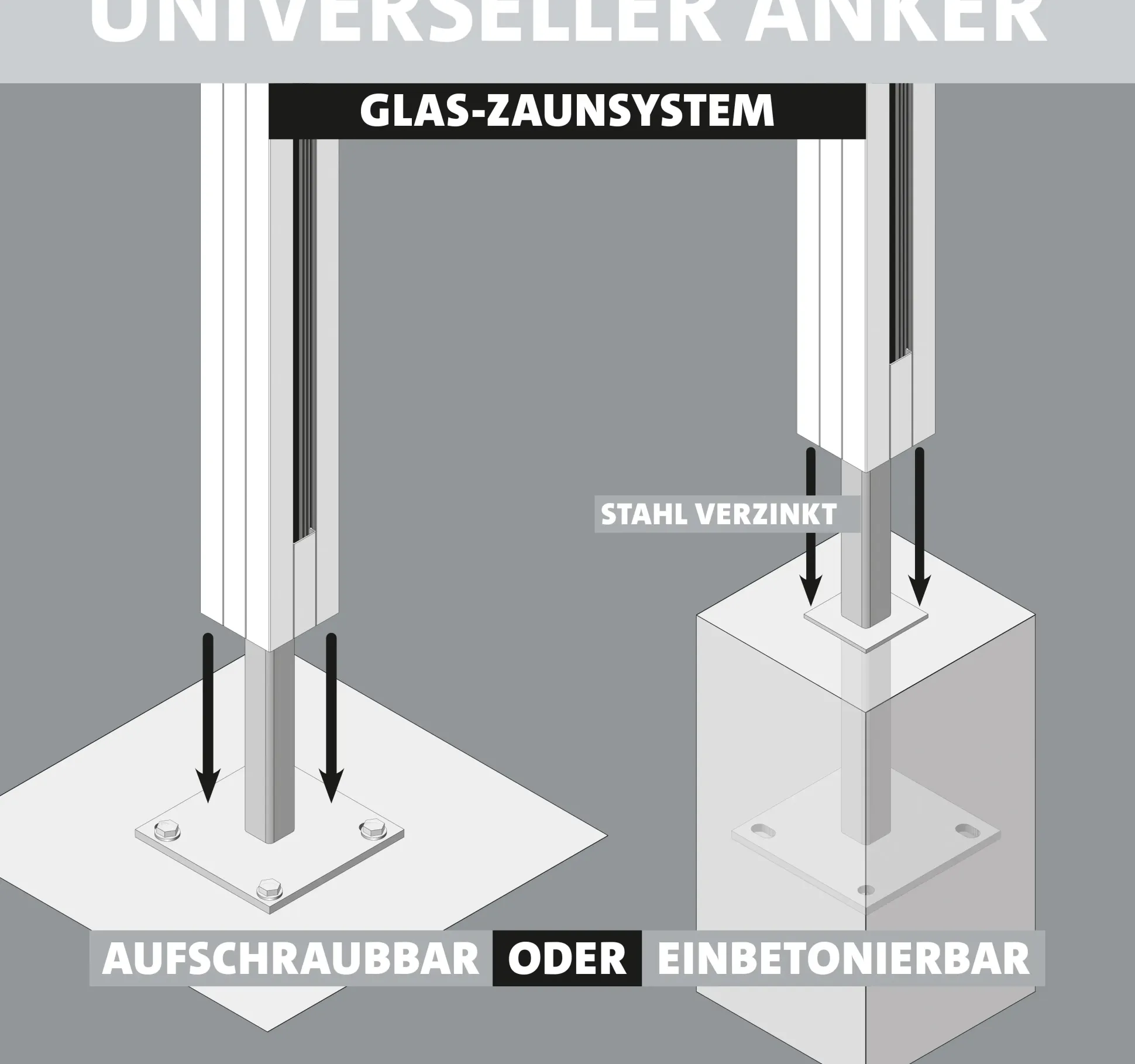 Ambiente Glaszaun Grundset Klarglas mit Siebdruck 187 x 107,2 cm grau