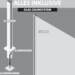 Ambiente Glaszaun Grundset Klarglas 187 x 107,2 cm grau