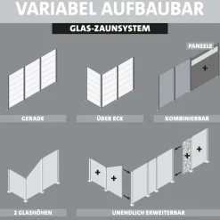 Ambiente Glaszaun Grundset Klarglas mit Siebdruck 187 x 107,2 cm grau
