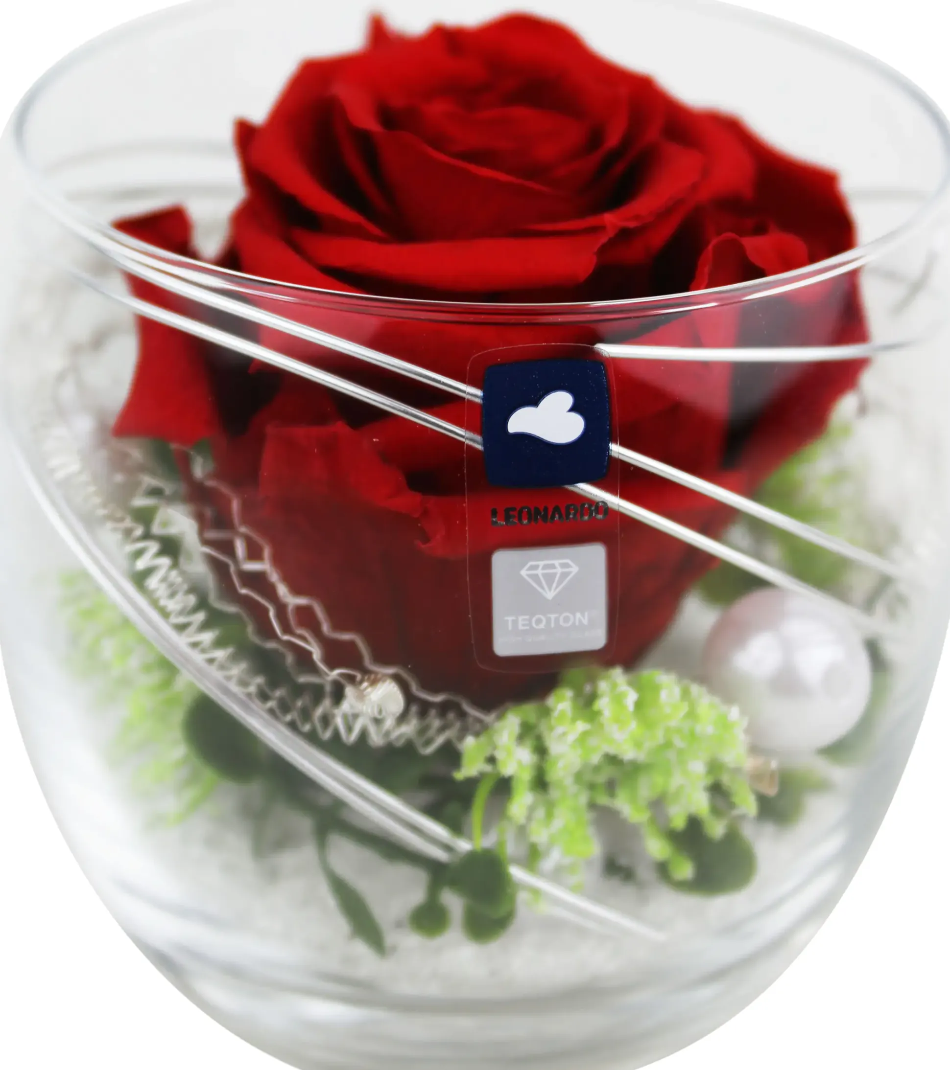 Arrangement Langzeitrose "Long Life", rot im Whiskeyglas mit Deko