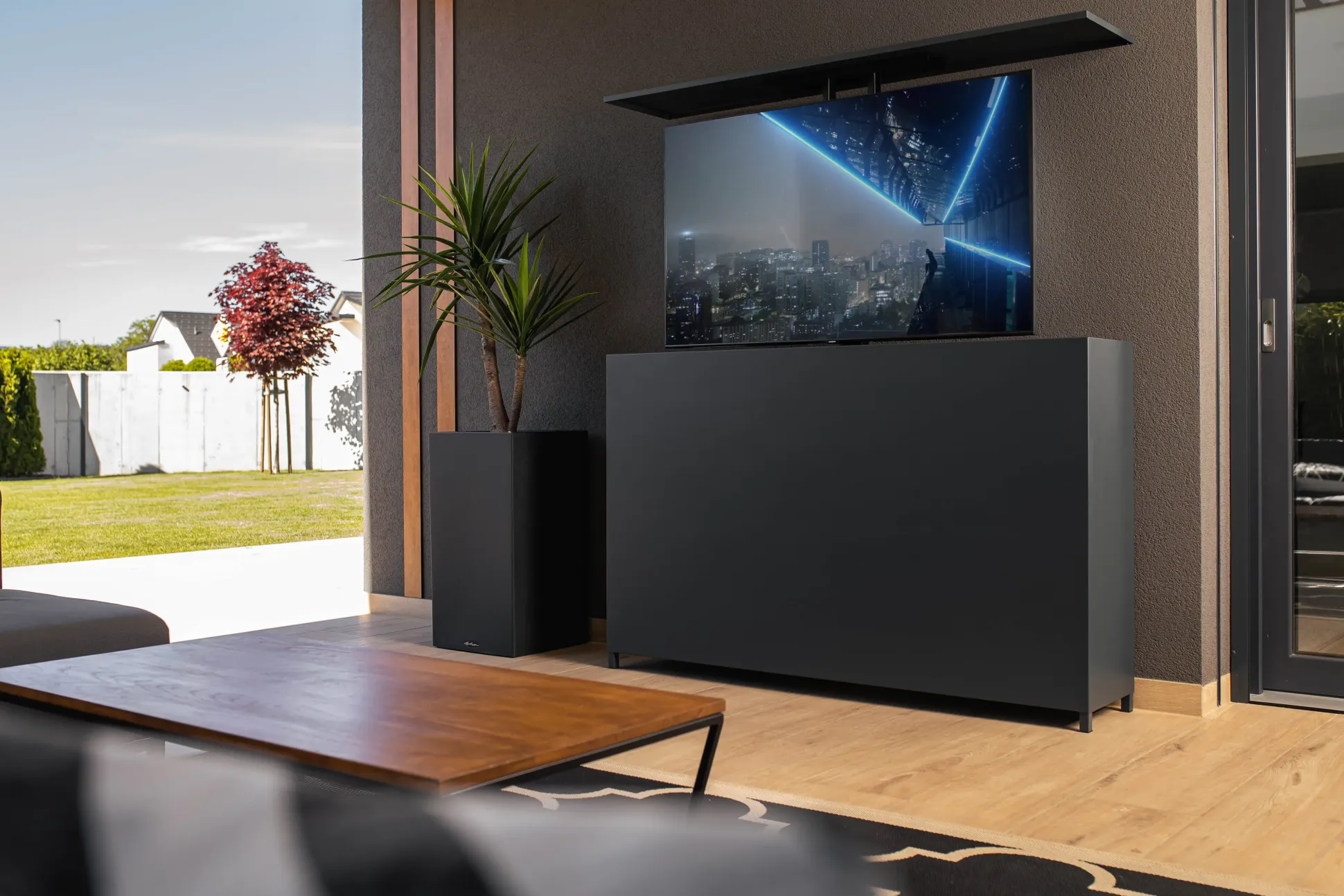 Bellano Living TV Lift Schrank Outdoor dunkelgrau