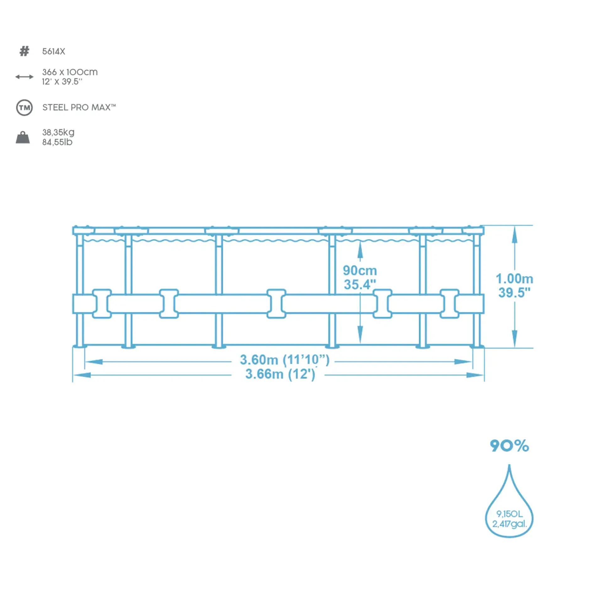 Bestway Steel Pro Max Frame Pool Komplett-Set Ø 366 x 100