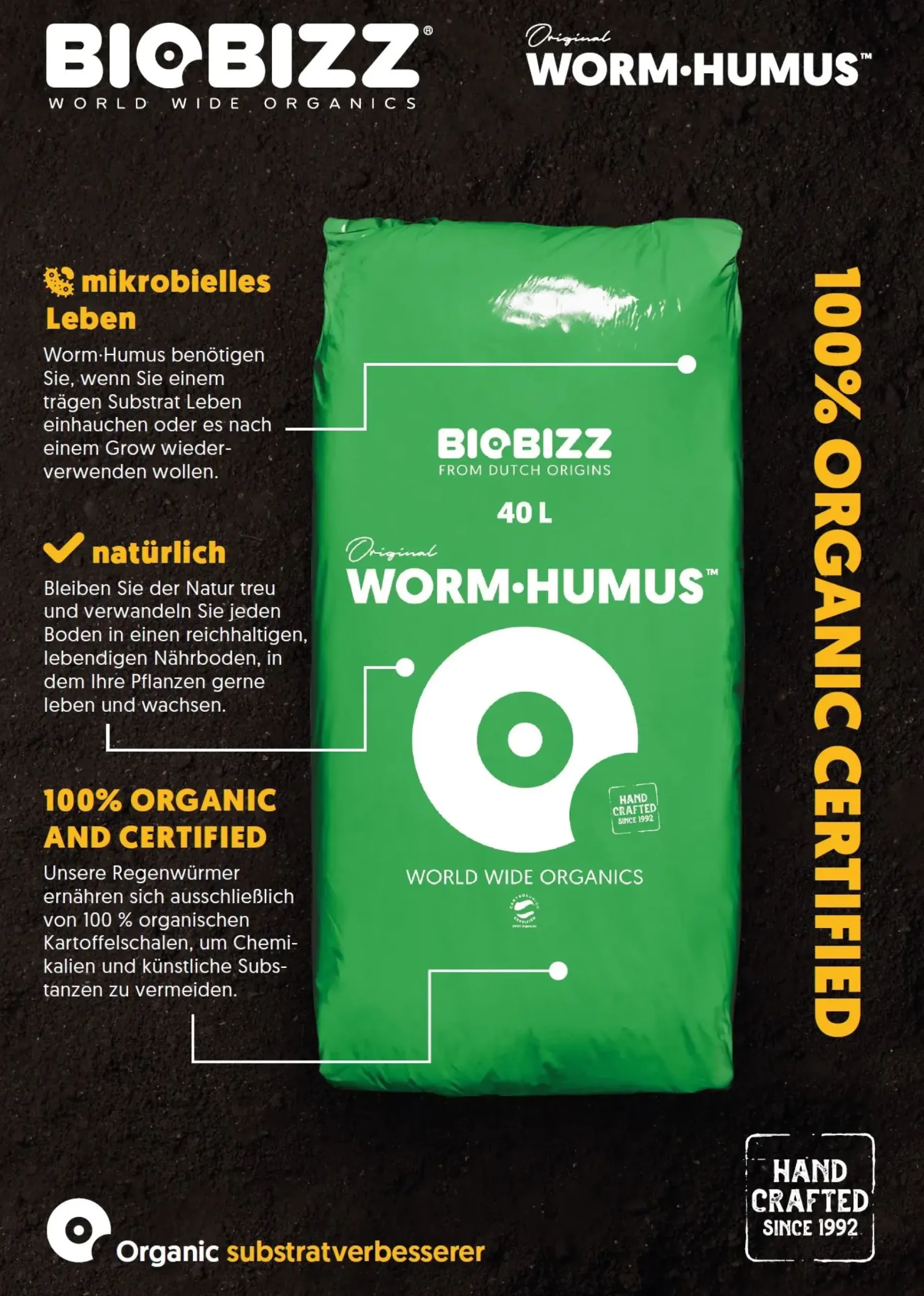 BioBizz Blumenerde Wurmhumus 40 Liter torffrei