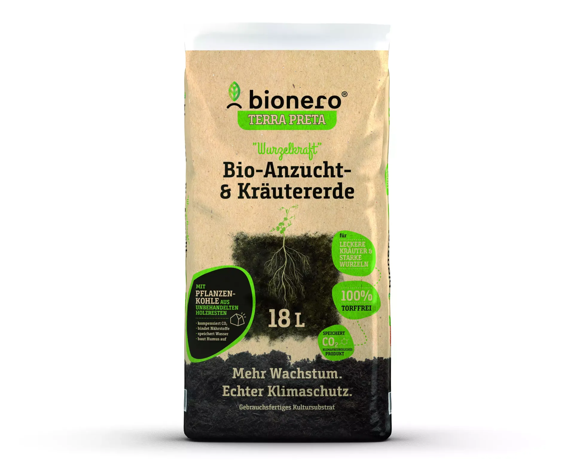 bionero Bio-Anzucht- & Kräutererde "Wurzelkraft" 18 L torffrei
