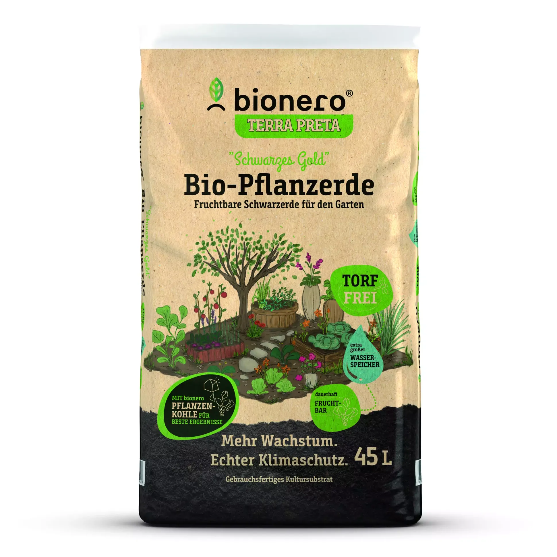 bionero Bio-Pflanzerde "Schwarzes Gold" 45 L torffrei