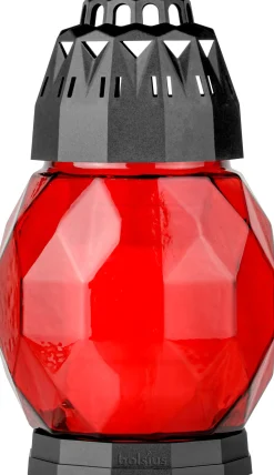 Bolsius Grablaterne Diamond aus Glas rot 178/108 mm
